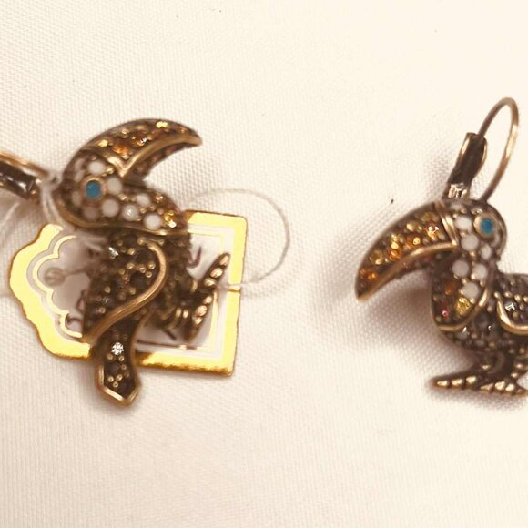 Vintage New Mexico Toucan Earrings — Enamel & Rhinestones - Picture 2 of 4
